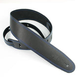 Buy DSL Leather 2.5" Black Guitar Strap with Blue Stitching at Guitar Crazy