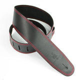Buy DSL Leather 2.5" Black Guitar Strap with Red Stitching at Guitar Crazy