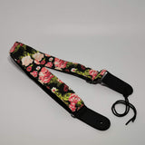 Black Floral Ukulele Strap - Floral - With Free Strap Button