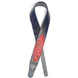 Stagg Black Padded Leatherette Guitar Strap With Pressed Red Paisley Pattern